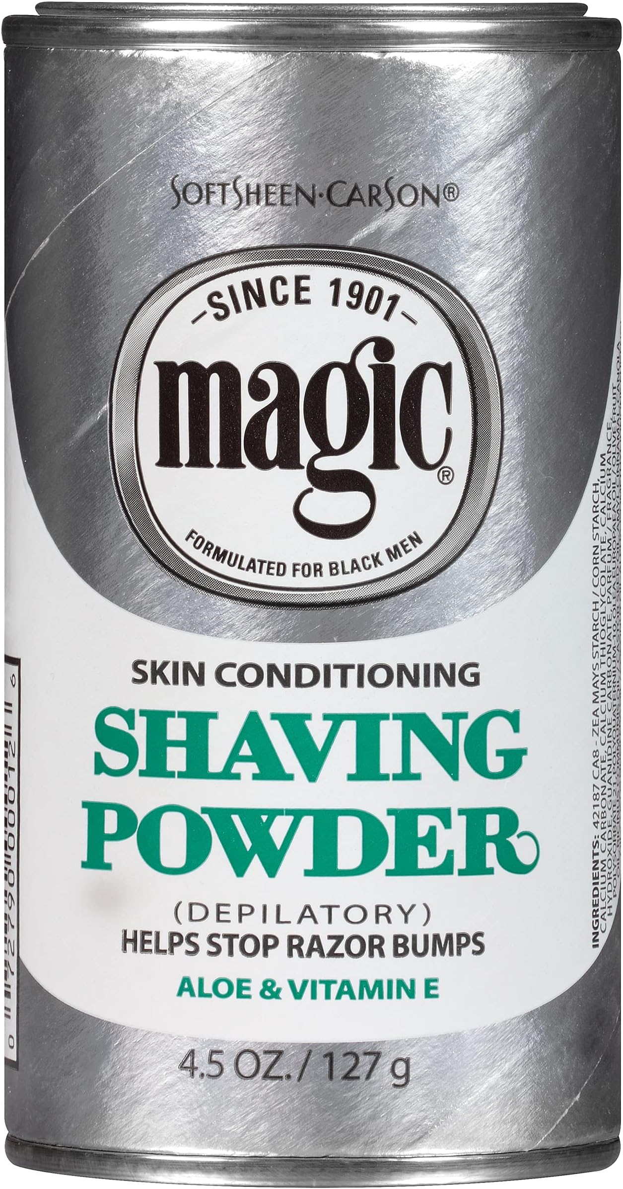 SoftSheen-Carson Magic Razorless Shaving for Men, Magic Skin Conditioning Shaving Powder, with Vitamin E and Aloe, formulated for Black Men, Depilatory, Helps Stop Razor Bumps, 4.5 oz