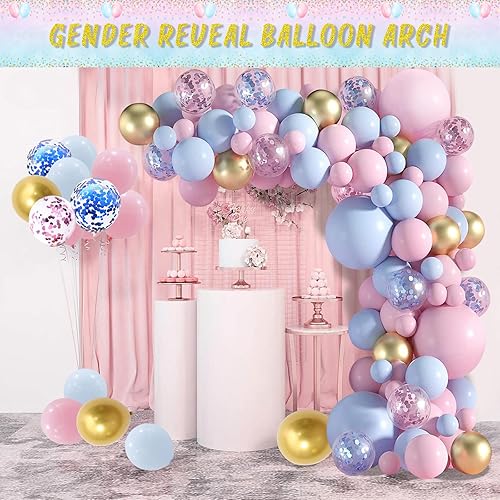 Miniatura 4 de Decoración de revelación de género - 131 piezas de suministros de fiesta de revelación de género, telón de fondo de revelación de género, arco de