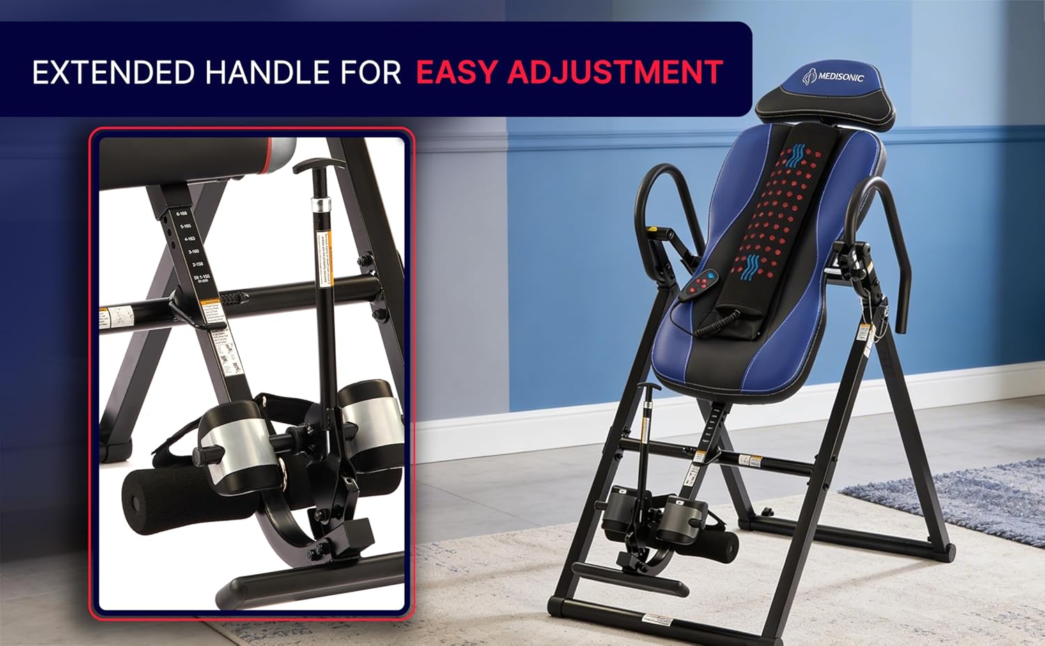 Elite Inversion Table with Adjustable & Removable Lumbar Pad, Comfortable Ankle Security Cups, Multiple Inversion Angles, Heavy-Duty Frame, 300 lb Capacity, Blue