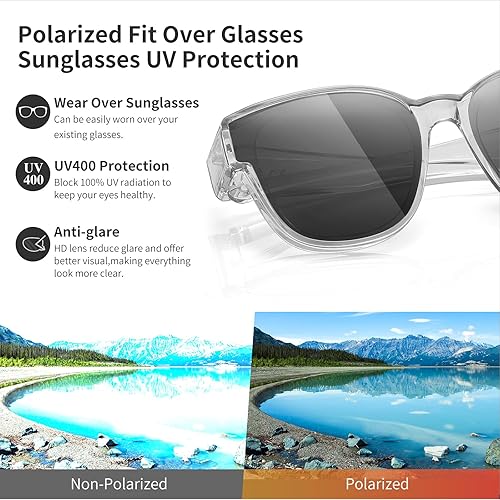 Miniatura 5 de Lentes de sol polarizados para mujeres y hombres, lentes de sol cuadrados envolventes con protección UV400 para conducir