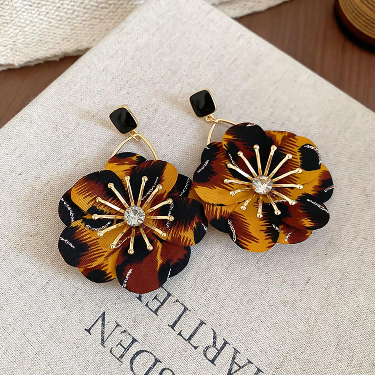 Vintage Flower Earring Colorful Leopard Dangle Earrings Fabric Flower Statement Earring Boho Print Petal Earrings Fashion Jewelry Accessories for Women - Image 6