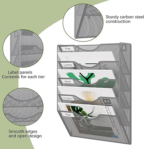 Miniatura 3 de EasyPAG Office - Carpeta de pared con 3 bolsillos para guardar archivos, organizador de metal para documentos