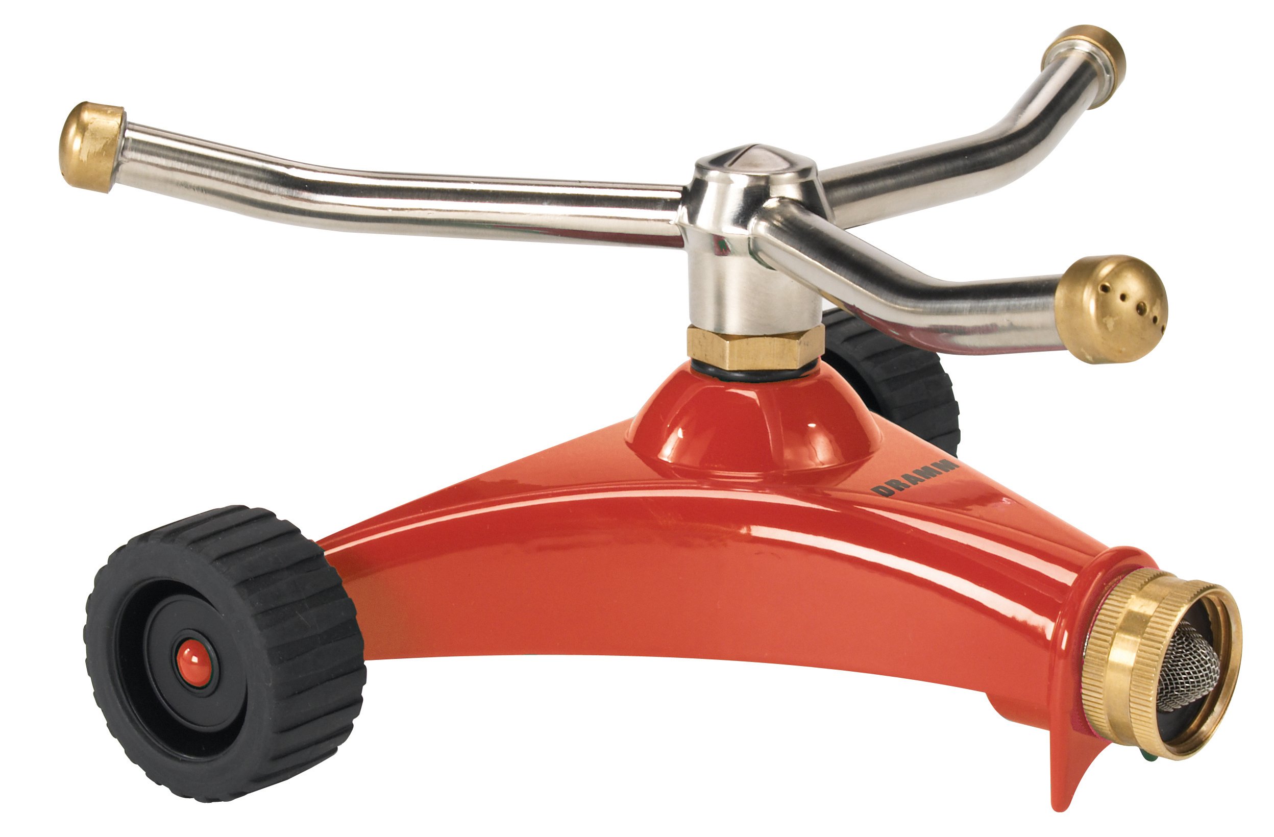 Dramm 15051 ColorStorm Premium 3 Kollu Dönen Fıskiye, Ağır Hizmet Metal Tekerlekli Tabanlı, Kırmızı