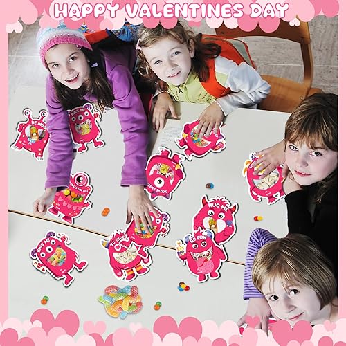 Miniatura 7 de Mczan Paquete de 32 tarjetas de San Valentín para el aula infantil, tarjetas de monstruo feliz San Valentín para niños, divertidas tarjetas de