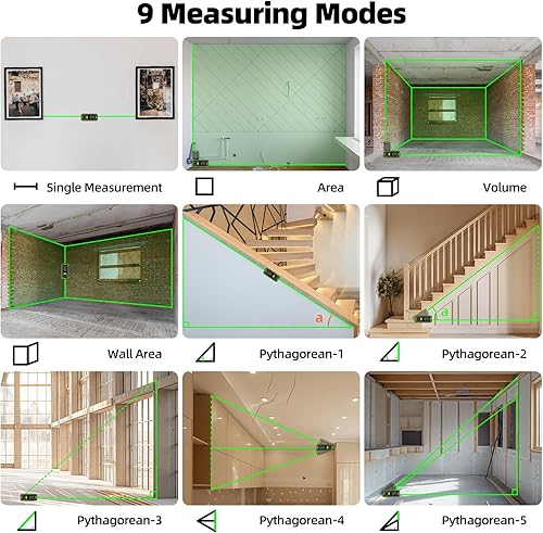 Miniatura 5 de Huepar Herramienta de medición láser doble, medida de distancia láser digital bilateral de haz verde de 656 pies, herramienta de medición láser