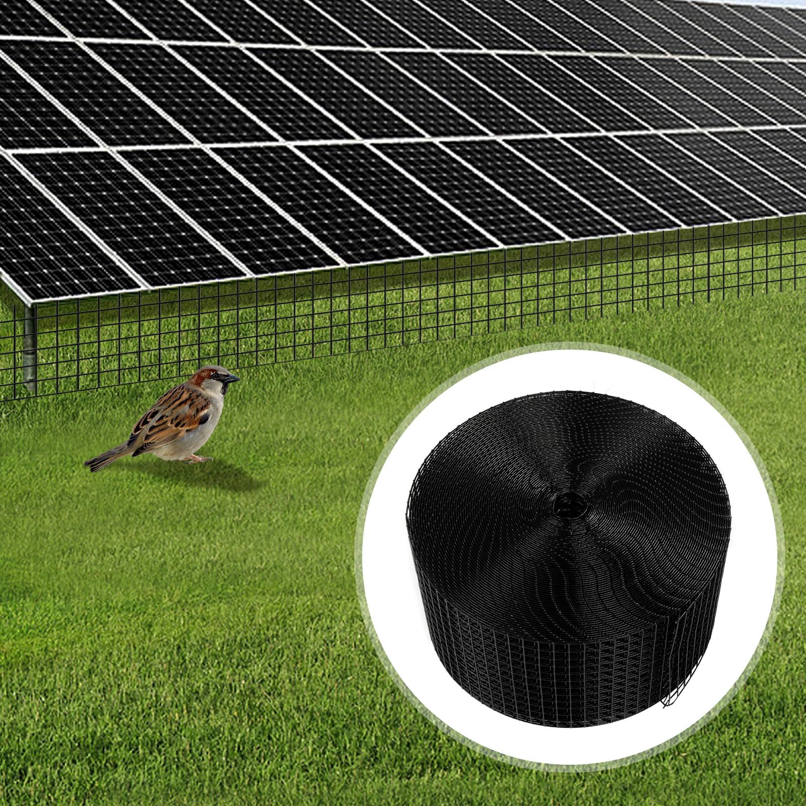 Pannello solare per uccelli, rete metallica rivestita in PVC, 15 x 305 cm, con 70 clip di fissaggio, protegge i pannelli solari da uccelli e detriti
