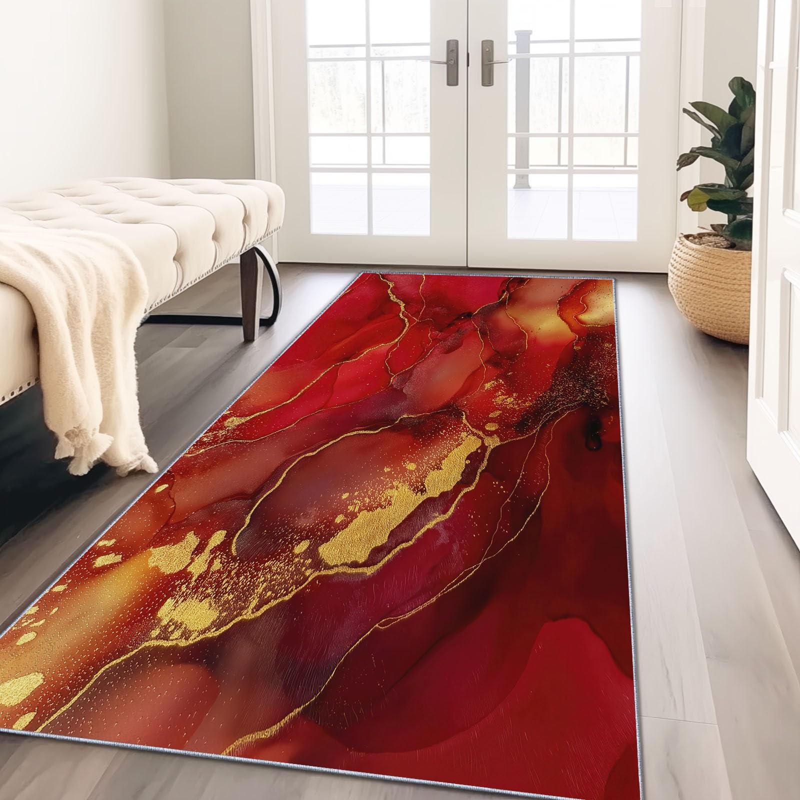 Tapis de cuisine lavable doux poil ras rouge pour décoration de maison moderne