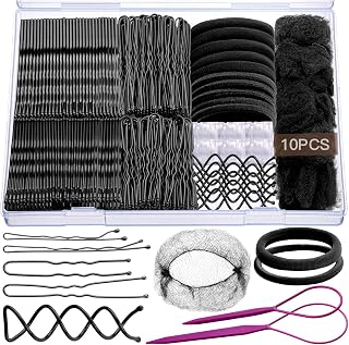 Teenitor Black Bobby Pins Hair Pins Hair Net Kit, Bobby Pins for Women U Shaped Pins for Buns, Hair Nets and Spiral Hair Pins, Hair Ties and Hair Styling Tools for Girls Dance Ballet Competition