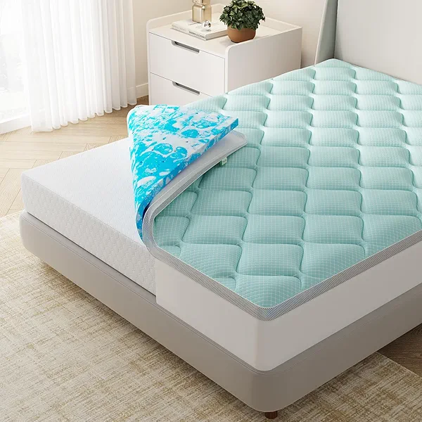 Novilla Cooling Mattress Topper Queen Size, Memory Foam Mattress Topper Dual Layer, Breathable Mattress Protector for 8-21", Washable Mattress Cover/Pad for Dorm, Guest Room, RV, Travel Use