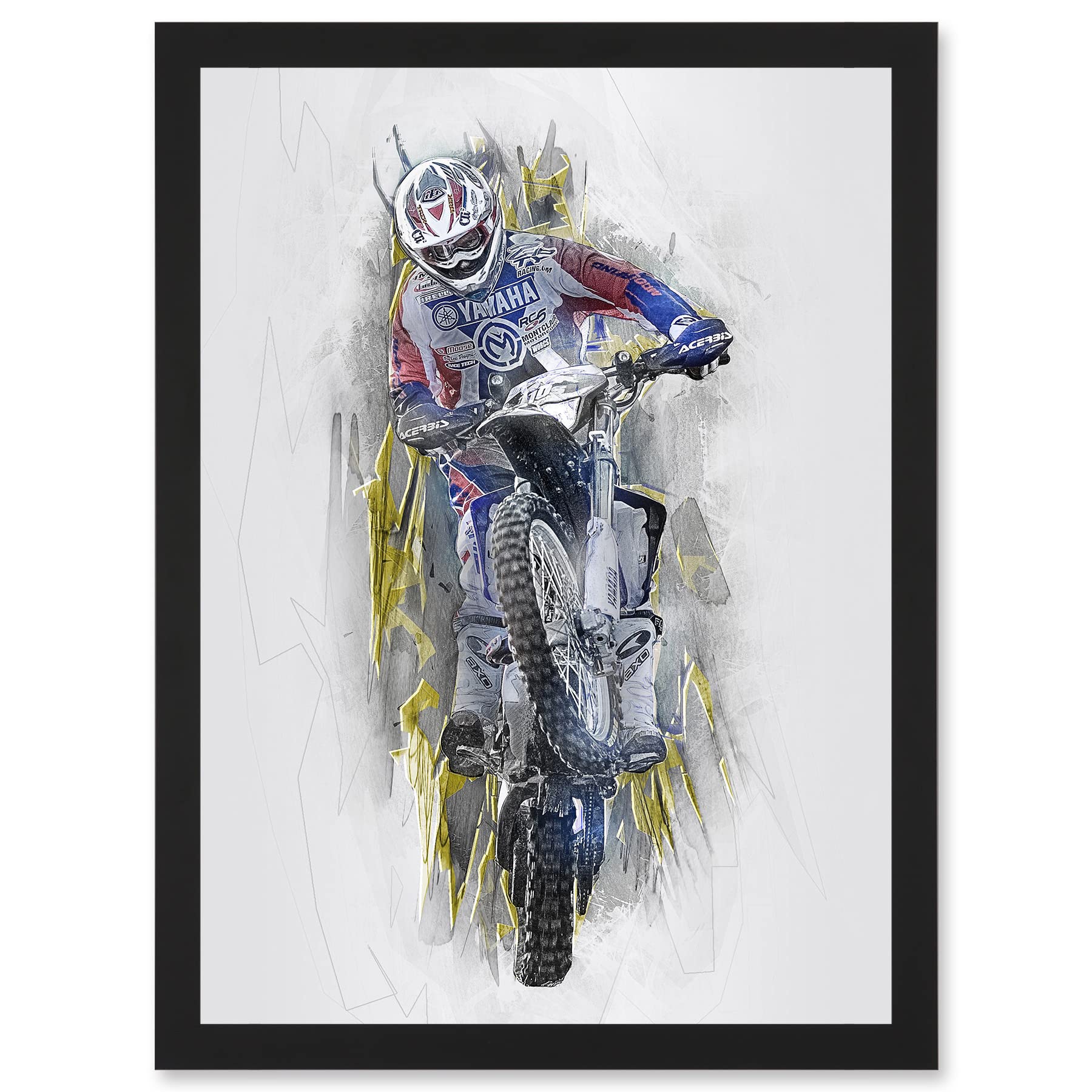Motor Dirt Bike Motocross Sport Graphic Artwork Framed Wall Art Print A4 - Artery8