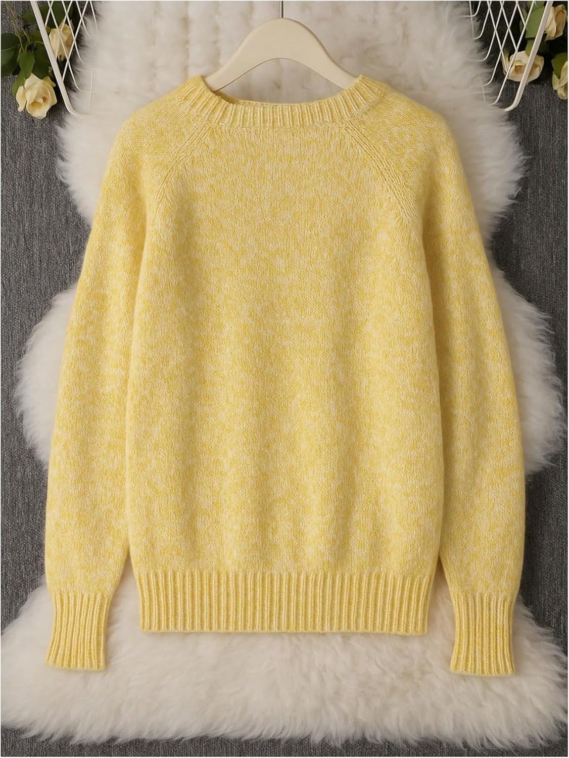 Women's Mohair Sweater Crew Neck Long Sleeve Pullover Sweaters Knit Jumper - Image 3