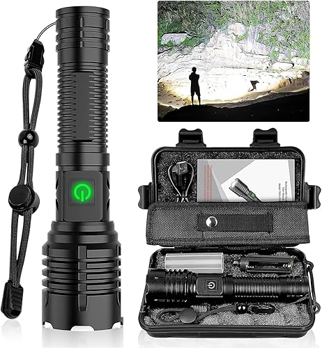 ATDOALL Linternas recargables de alto lúmenes, 4500LM linterna súper brillante con cable USB, 5 modos LED impermeable linterna para camping,