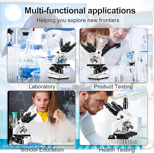 Miniatura 7 de Microscopio trinocular 40X-5000X de aumento de grado de laboratorio con etapa mecánica dual y microscopio de cámara USB HD para adultos