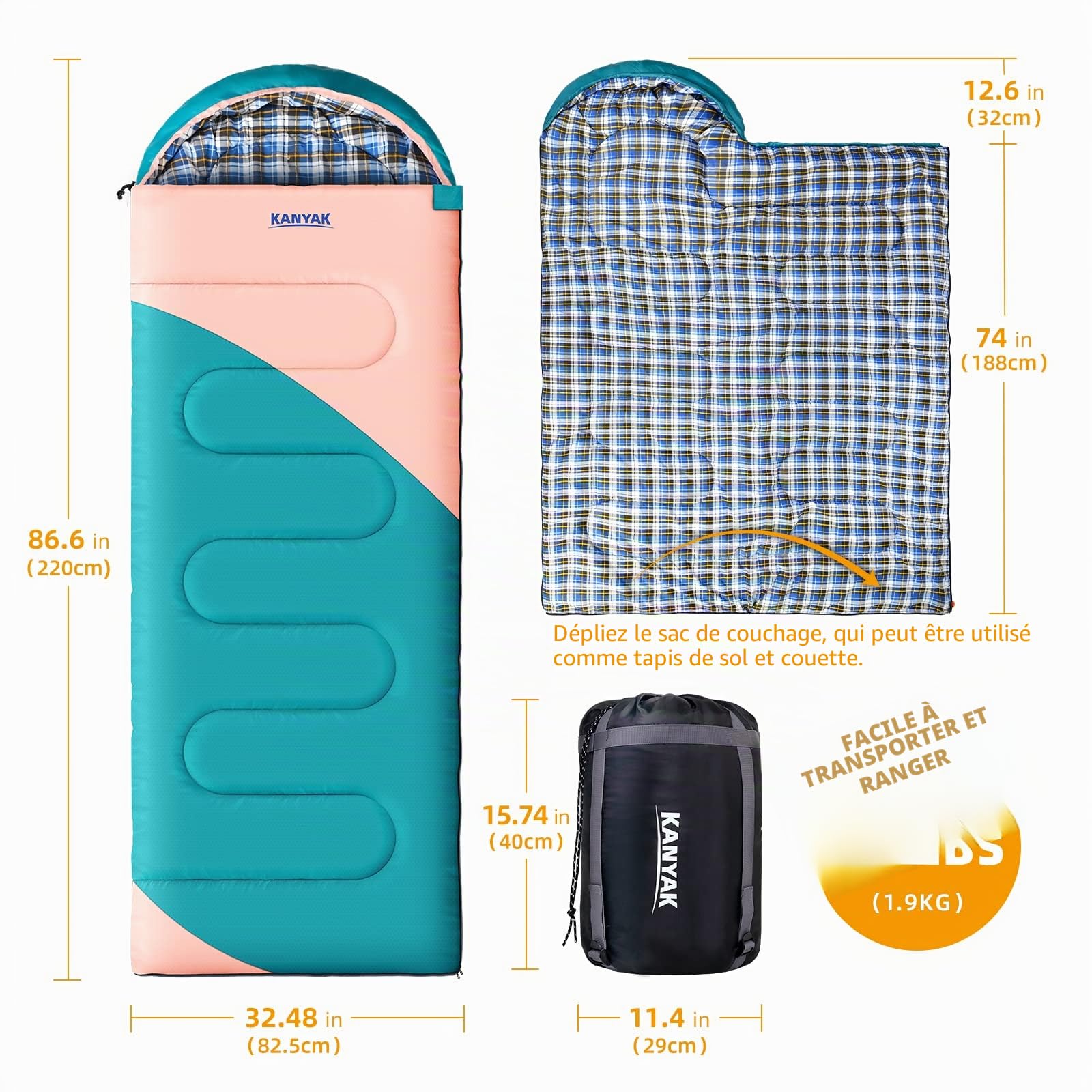 Sac de Couchage pour Camping, -0 °C, pour Adultes, Enfants, Adolescents, par Temps Froid, Sac de Couchage Chaud pour 3 à 4 Saisons, Camping, équipement de Camping, Voyage et Plein air