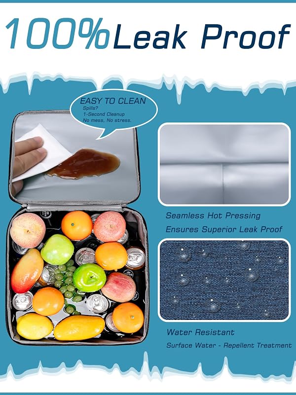 TuErcao Blue Extra Large Cooler Bag, 14"x14"x14" Leak Proof Insulated Soft Sided Cooler Box for Travel Beach Camping Road Trips Car, Portable Collapsible Soft Ice Chest for Grocery Shopping by TuErCao - Image 7