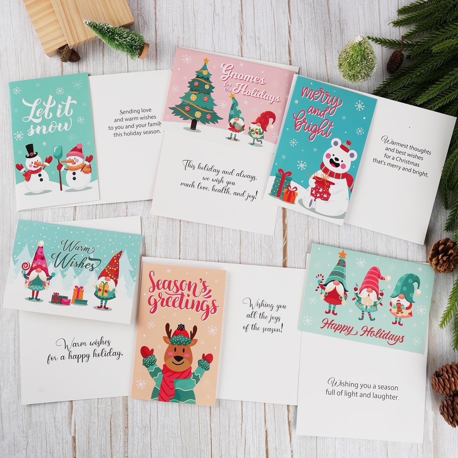 GRADESIN 24 tarjetas de amor de Navidad e invierno, enanos y tema de invierno, tarjetas de Navidad de papel pesado Gork con calcomanías redondas para Navidad, Año Nuevo, fiestas para enviarse saludos