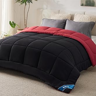 Bedsure Comforters Cal King Size -Duvet Insert Black/Red Down Alternative Comforter Quilted All Season Duvet with Tabs-Machine Washable-Gifts for Women(Black/Red,Cal King 96x102)