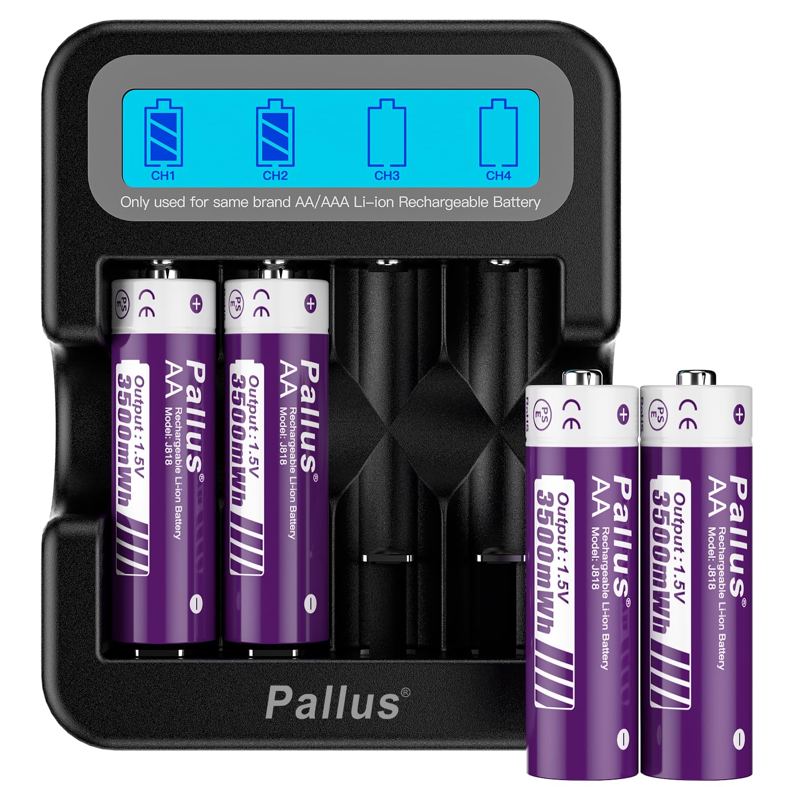 Rechargeable AAA Lithium 1.5V Batteries - Full-Recharged 4 Pack With 2H