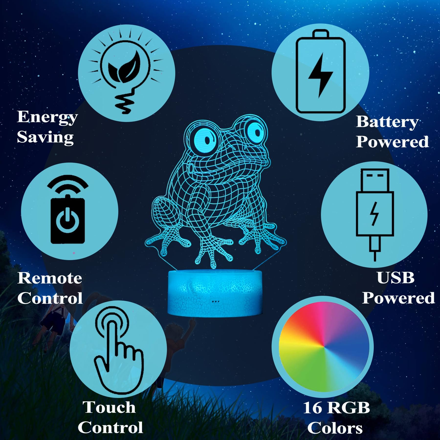 POSSHE Cute Frog Night Light Frog Gifts 3D Illusion Lamp RGB Color Changing Remote Control Timer Dimmable Nursery Decoration Baby Light Room Decor Kids Gifts - Image 4