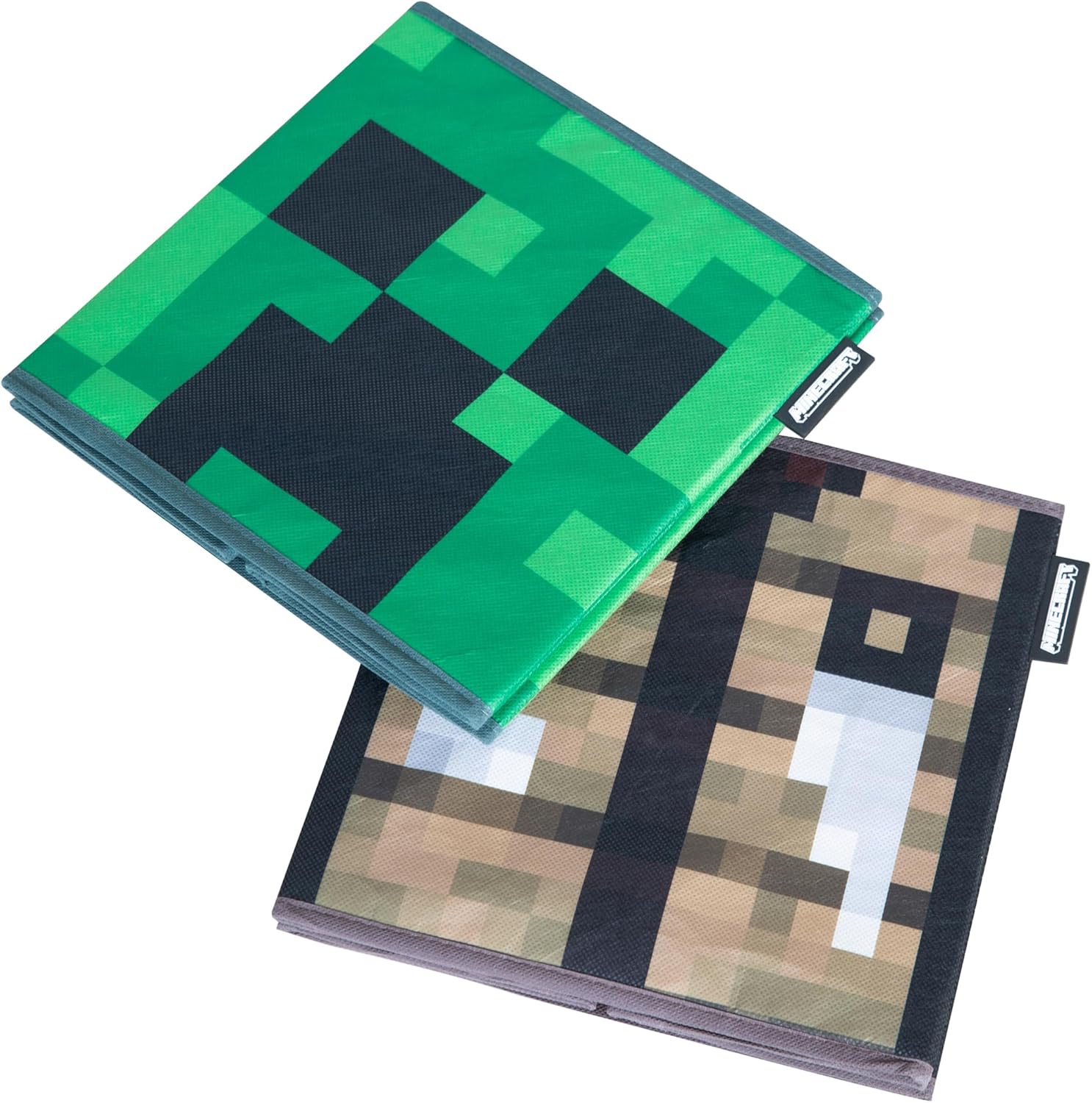 Minecraft: Fabric Storage Boxes: 2pc - Creeper & Crafting Table - 10" Collapsible Cubes, Toy-Games-Clothes Organization, Game Themed Designs, Licensed