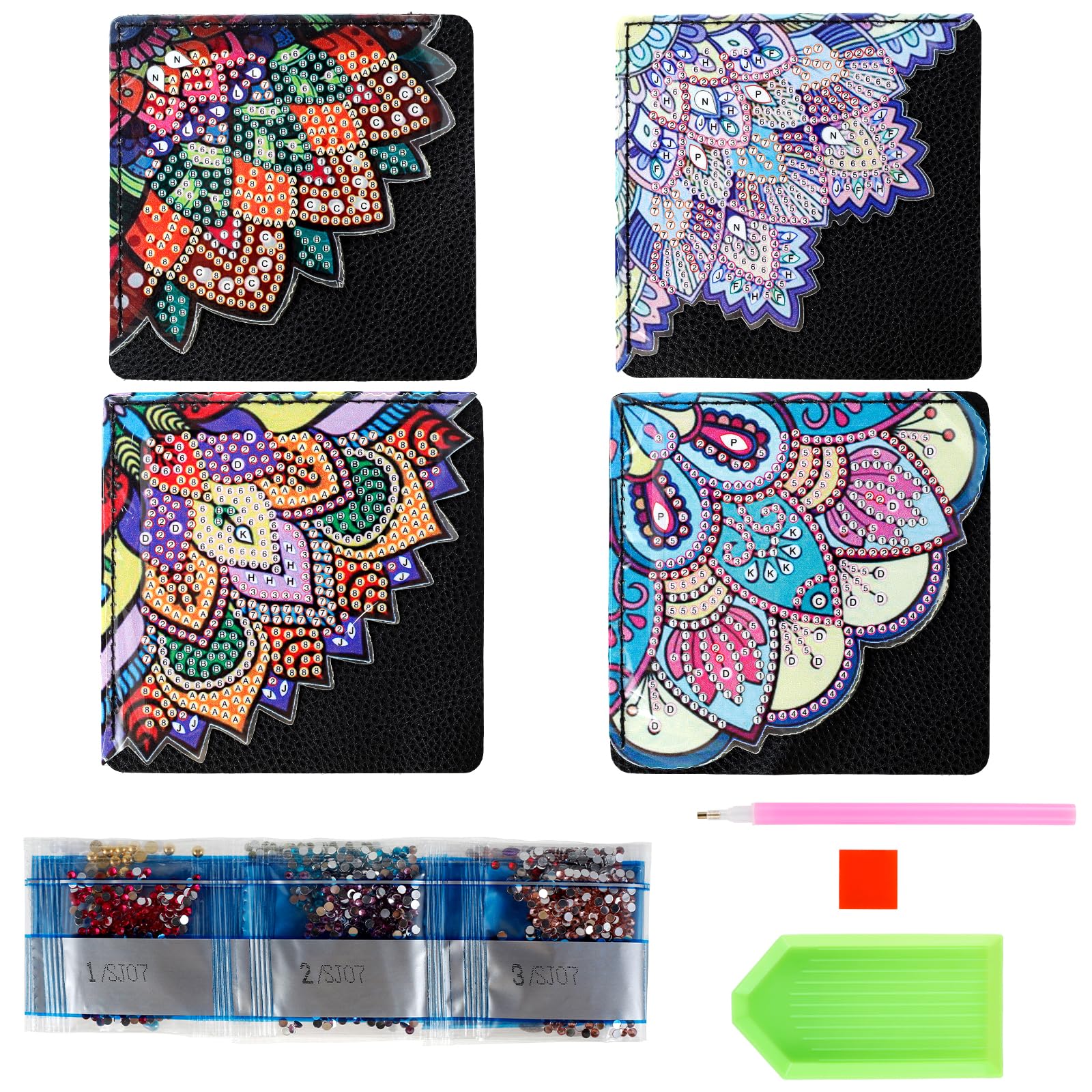 4Pcs 5D Diamond Art Bookmarks DIY Diamond Art Corner Bookmark PU Crafts Crystal Personalized Page Book Marks for Kids Adults Book Lovers Gift(A)