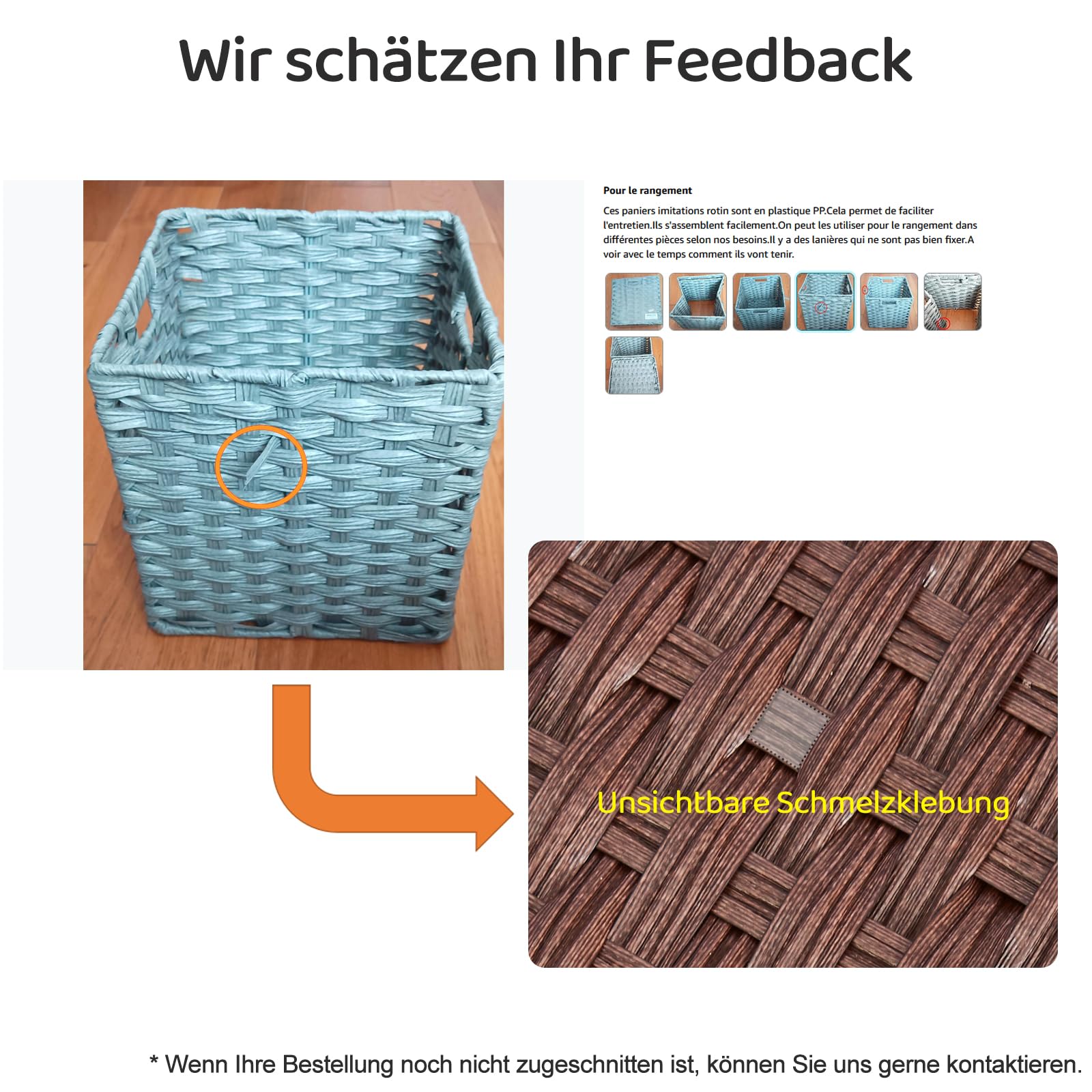 Mangata 4er-Set Körbe Aufbewahrung Geflochten aus Polypropylene, 28x28x28 cm, Quadratische Boxen mit Tragegriffen, Wasserdicht, Schimmelresistent, für Regale, Schränke, Bad(Grau)