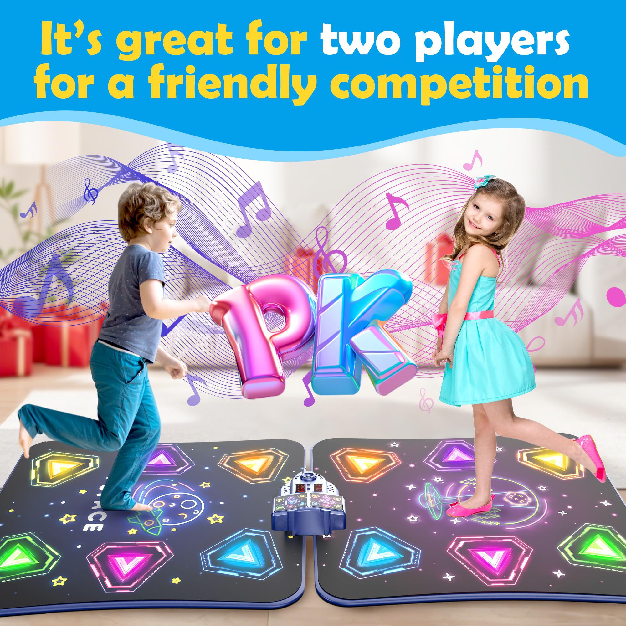 Alfombrillas de baile electrónicas dobles grandes, almohadilla de baile con luz LED y Bluetooth inalámbrico, juguete de baile musical con 6 modos de juego, juego de desafío para jugadores individuales 2