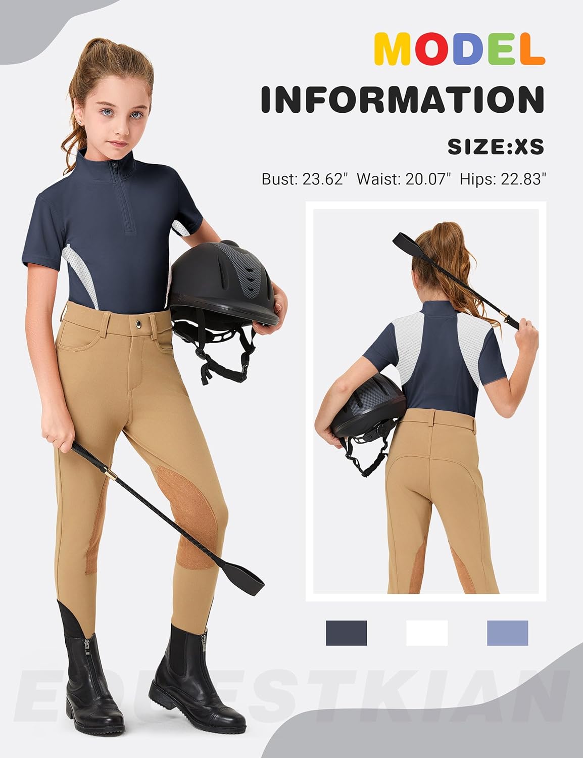 FitsT4 Sports Girls Short Sleeve Equestrian Shirt Quick Dry Horse Riding Shirts Half Zip Horseback Show Shirt
