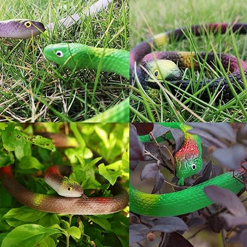 Miniatura 8 de ZJMZZM Serpientes de goma realistas, 4 piezas de serpiente de goma falsa de 29 pulgadas para mantener alejados a los pájaros, serpiente realista de