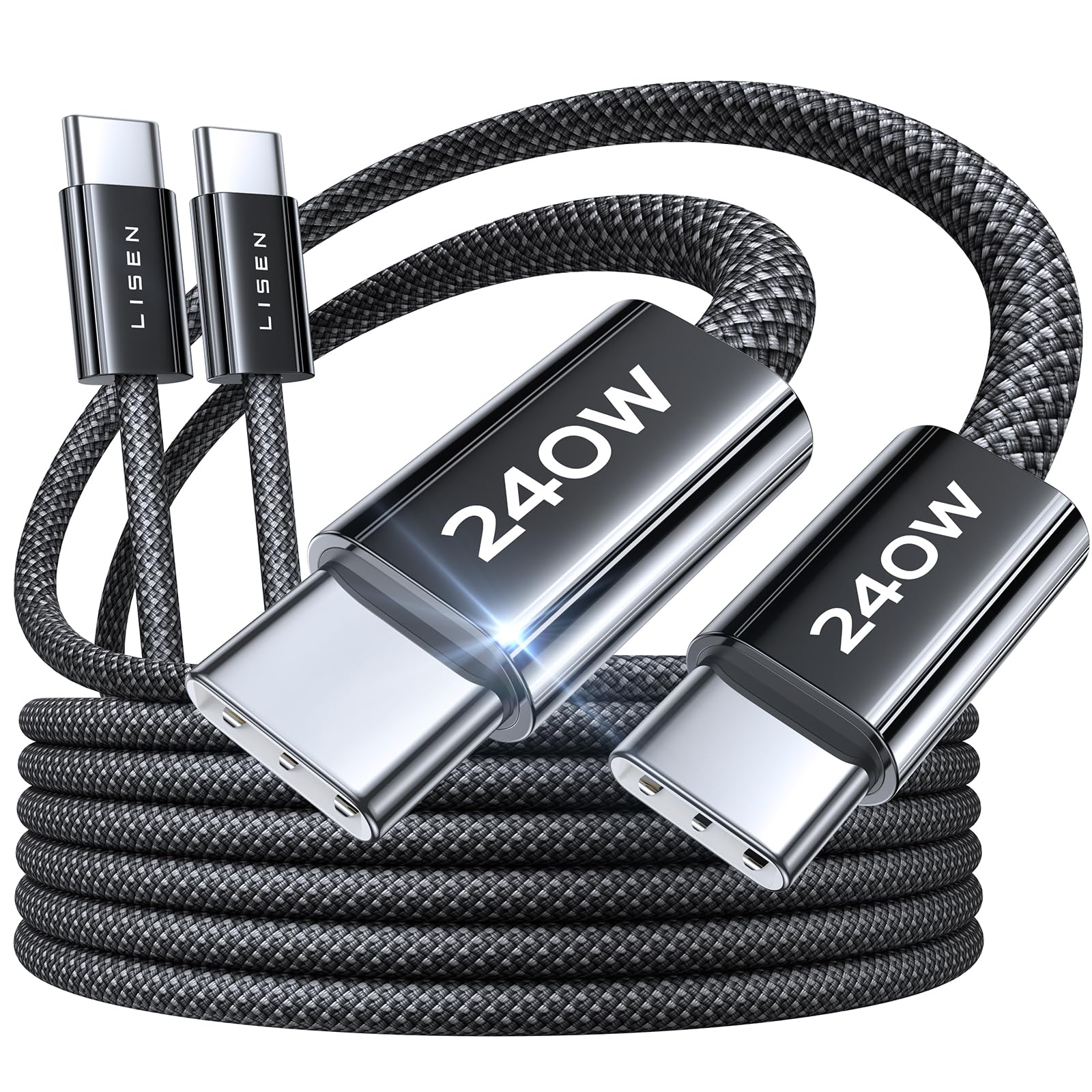 LISEN 240W Cavo USB C USB C, PD3,0 [2 Pezzi] [2M+2M], Cavo USB Type-C, Ricarica Rapida per MateBook IPhone16/15 Pro/15 Pro Max Samsung Galaxy S25/S24/S22 iPad Pro/Air/Mini Android Xiaomi Google Pixel