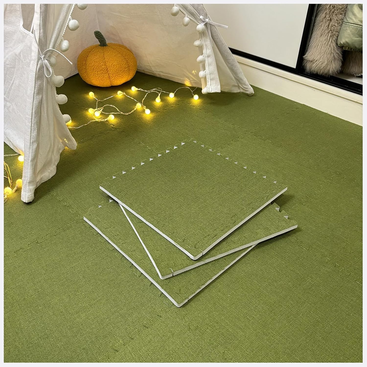 LoiYtrd 10pcs 30x30x1cm Thickened Square Foam Floor Mat Interlocking Puzzle Floor Rugs Breathable Carpet Tiles Play Mat(Green)