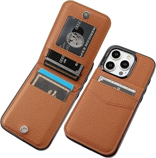 KIHUWEY for iPhone 15 Pro Wallet Case Card Holder, Lichee Light Brown