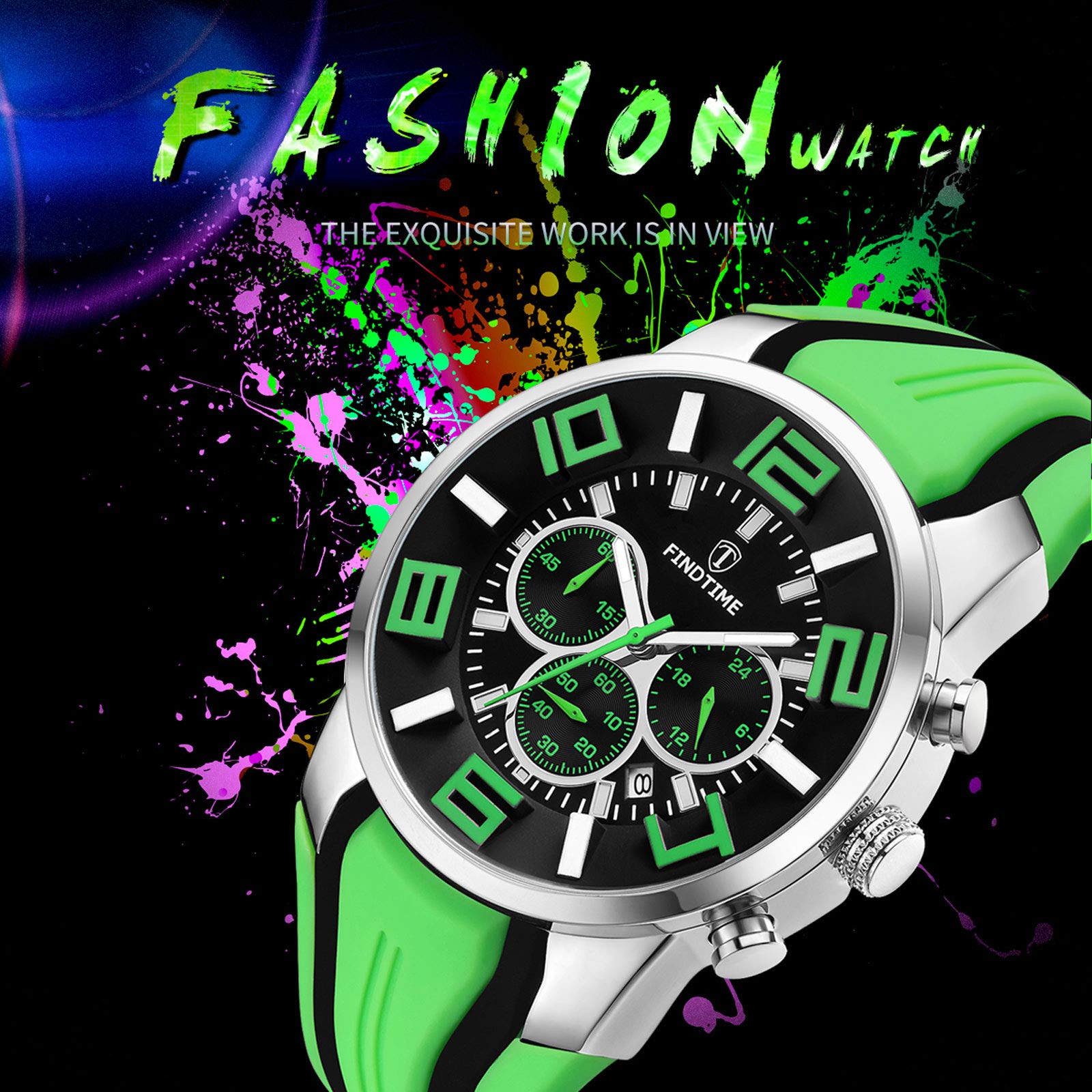Reloj deportivo para hombre, color verde, rojo, negro, azul, naranja, diseño colorido, elegante y elegante para correr y entrenamiento, Exteriores, Verde 6