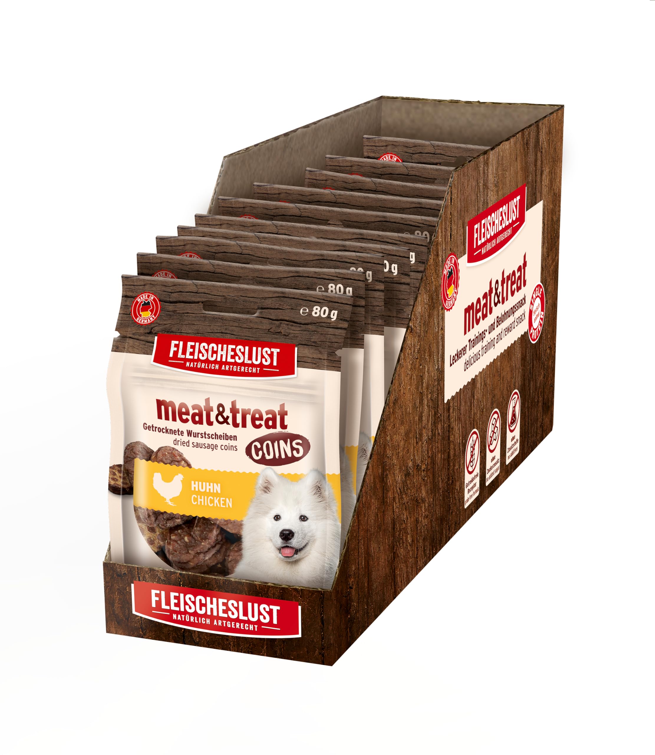 Meat&Treat Coins Huhn (10x100g), Hundeleckerli getreidefrei, Hunde-Snack fürs Hundetraining, Ergänzungsfutter, Trockensnack von Fleischeslust