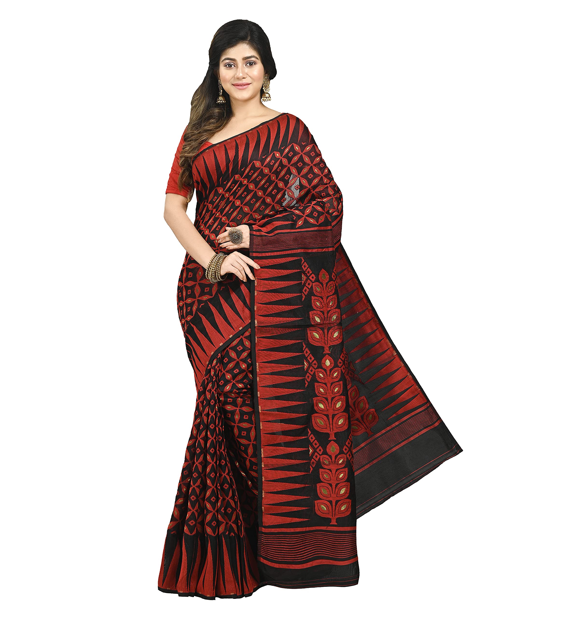 My Story Hand Woven Cotton Blend Jamdani Saree with Blouse piece | Lightweight Handloom-Inspired Festive & Casual Wear Saree-image-36