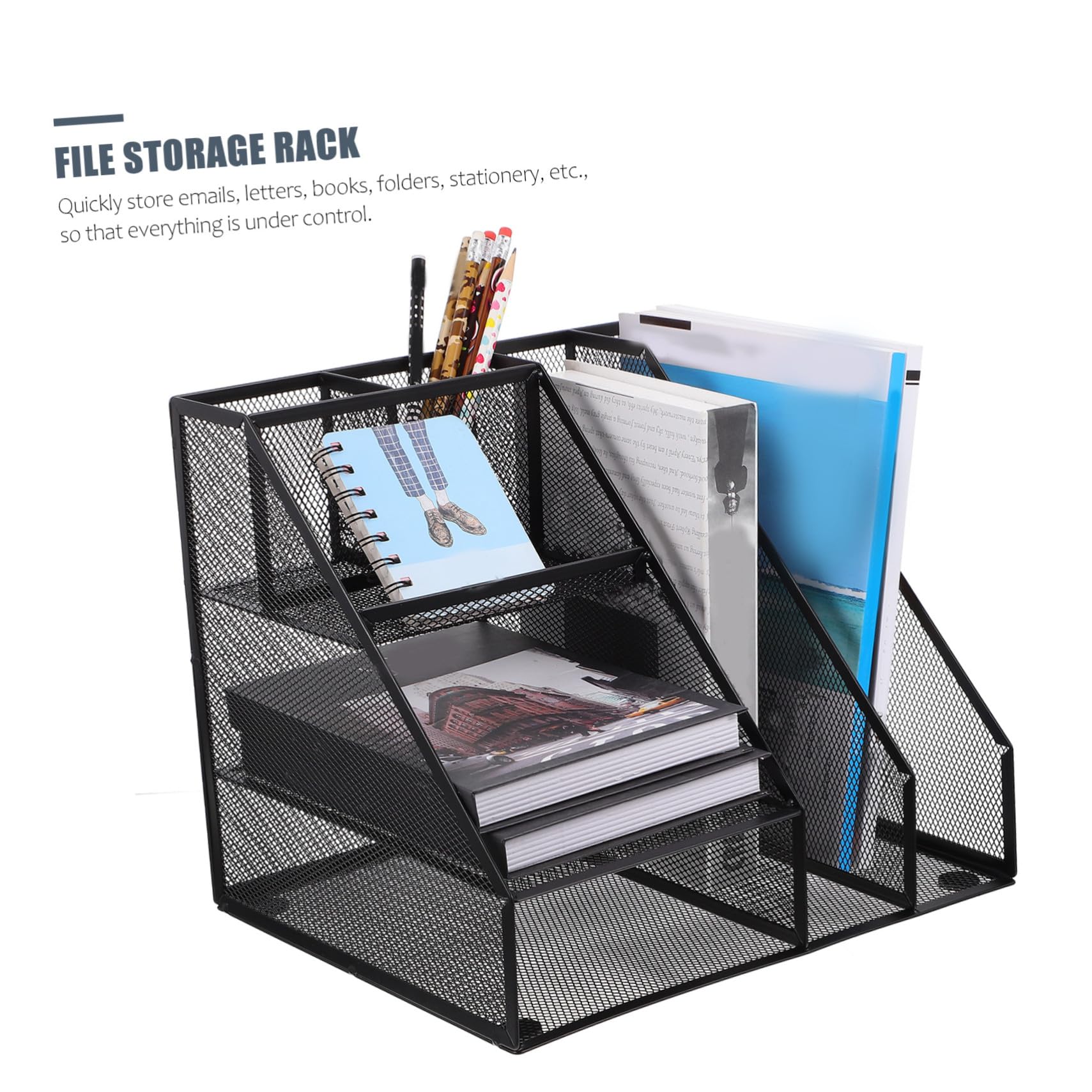 Organizzatore Documenti Multi Ferro Nero Scaffale Ufficio con Scomparti Multipli Portadocumenti da Scrivania Robusto e Pratico per Libri e File per Studio e Ufficio