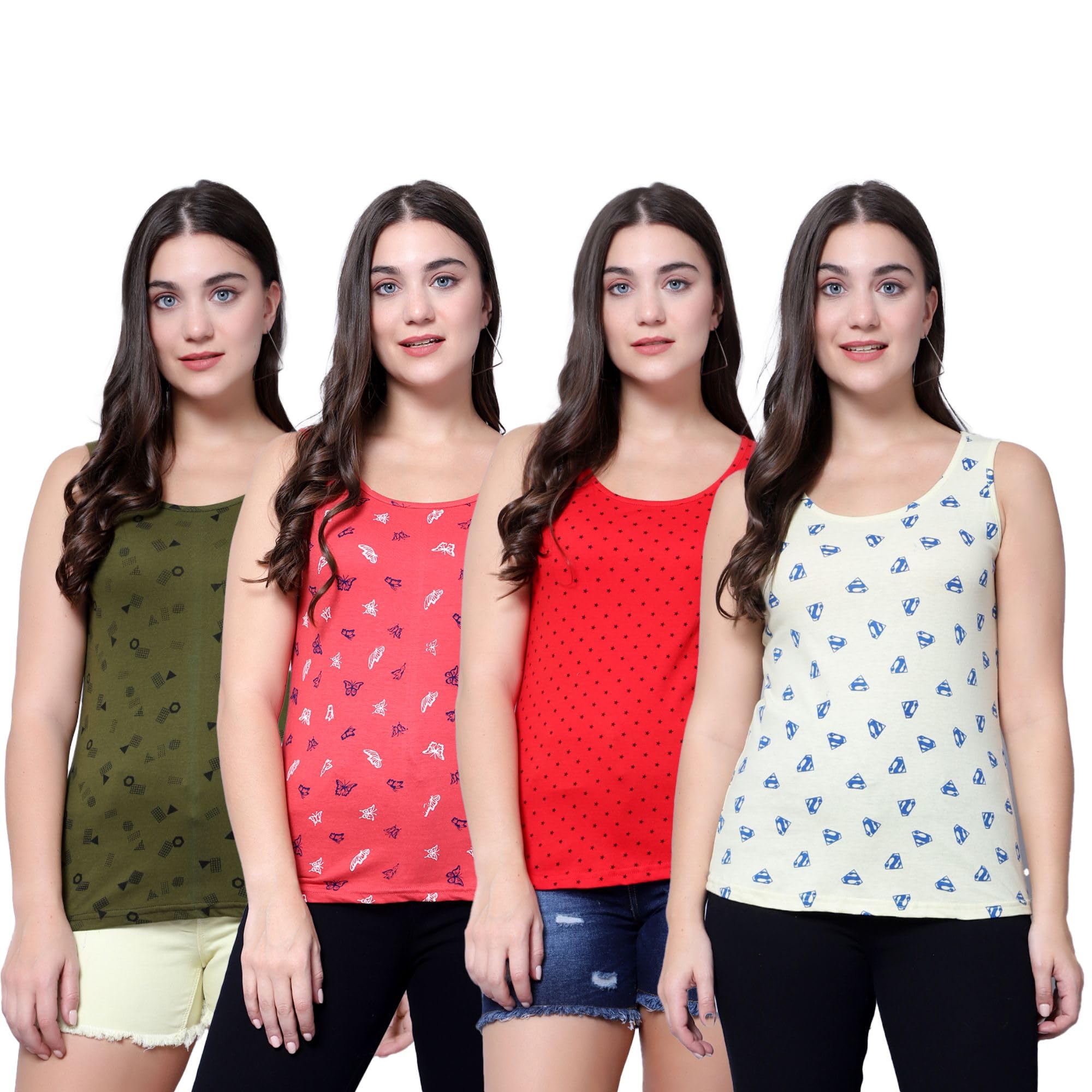 diaz Women's Super Combed Cotton Rib Fabric Slim Fit Tank Top-Pack of 4-picture-18