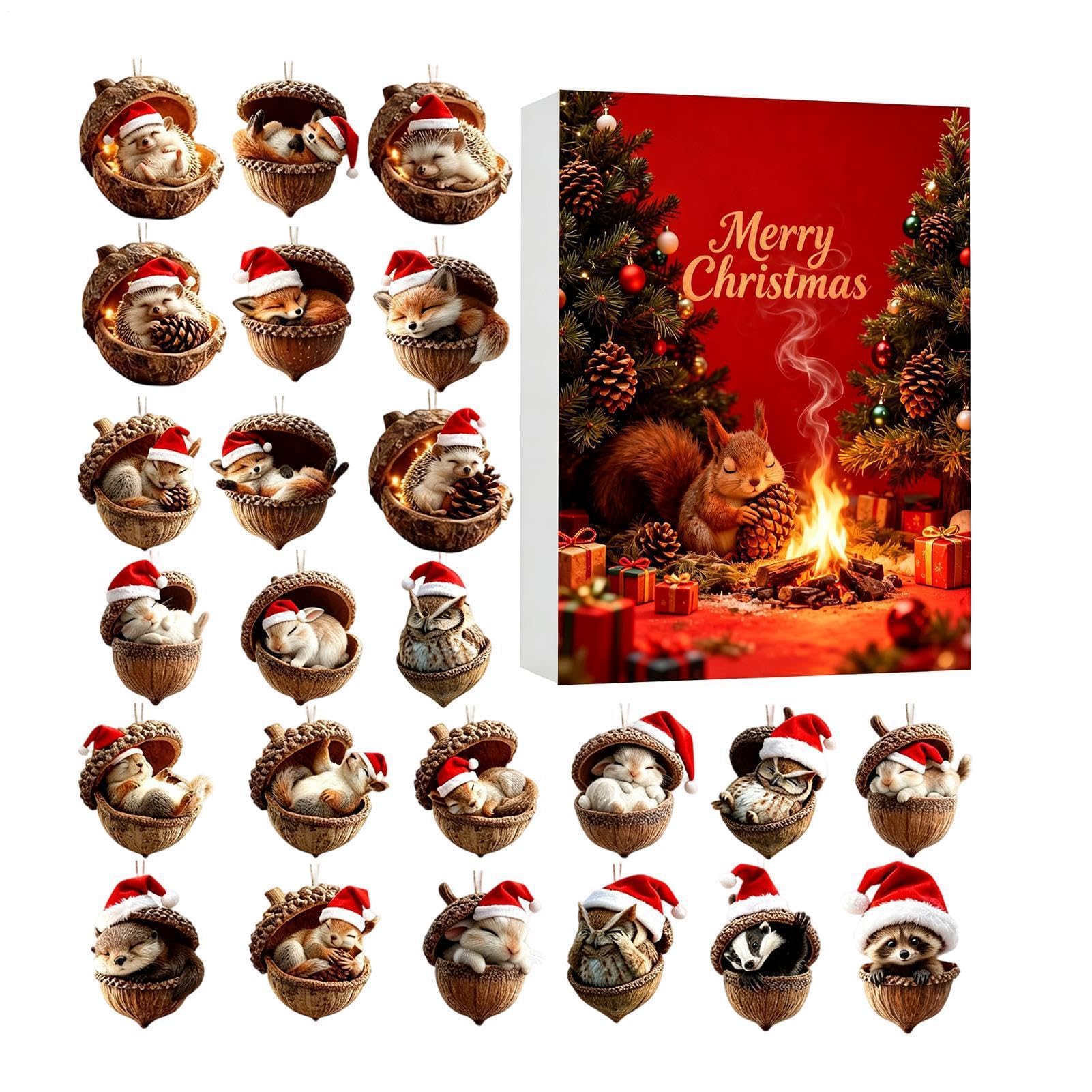 Adventskalender Countdown bis Weihnachten 2D Acryl 24 Tage Eichhörnchen | Countdown-Weihnachtsschmuck Für Tierfreunde, Wand, Fenster, Weihnachtsbaum, Schlüsselanhänger,