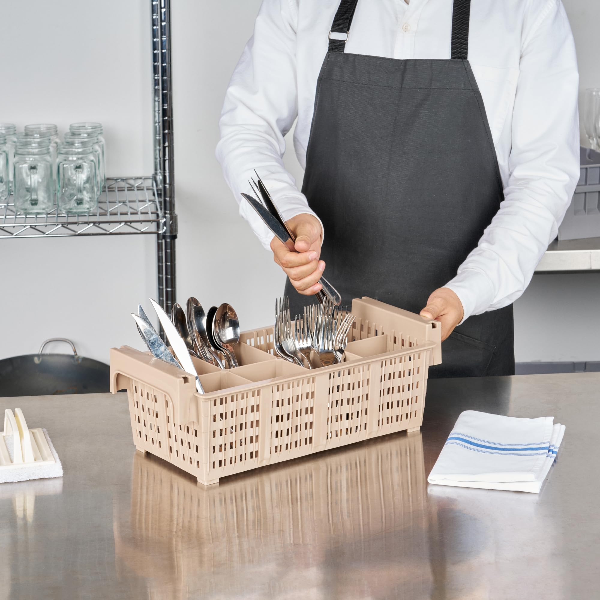 Restaurantware Clean Tek Égouttoir à vaisselle professionnel en polypropylène marron robuste avec 8 compartiments, porte-couverts durable pour restaurants, cuisines, cafétérias et plus encore