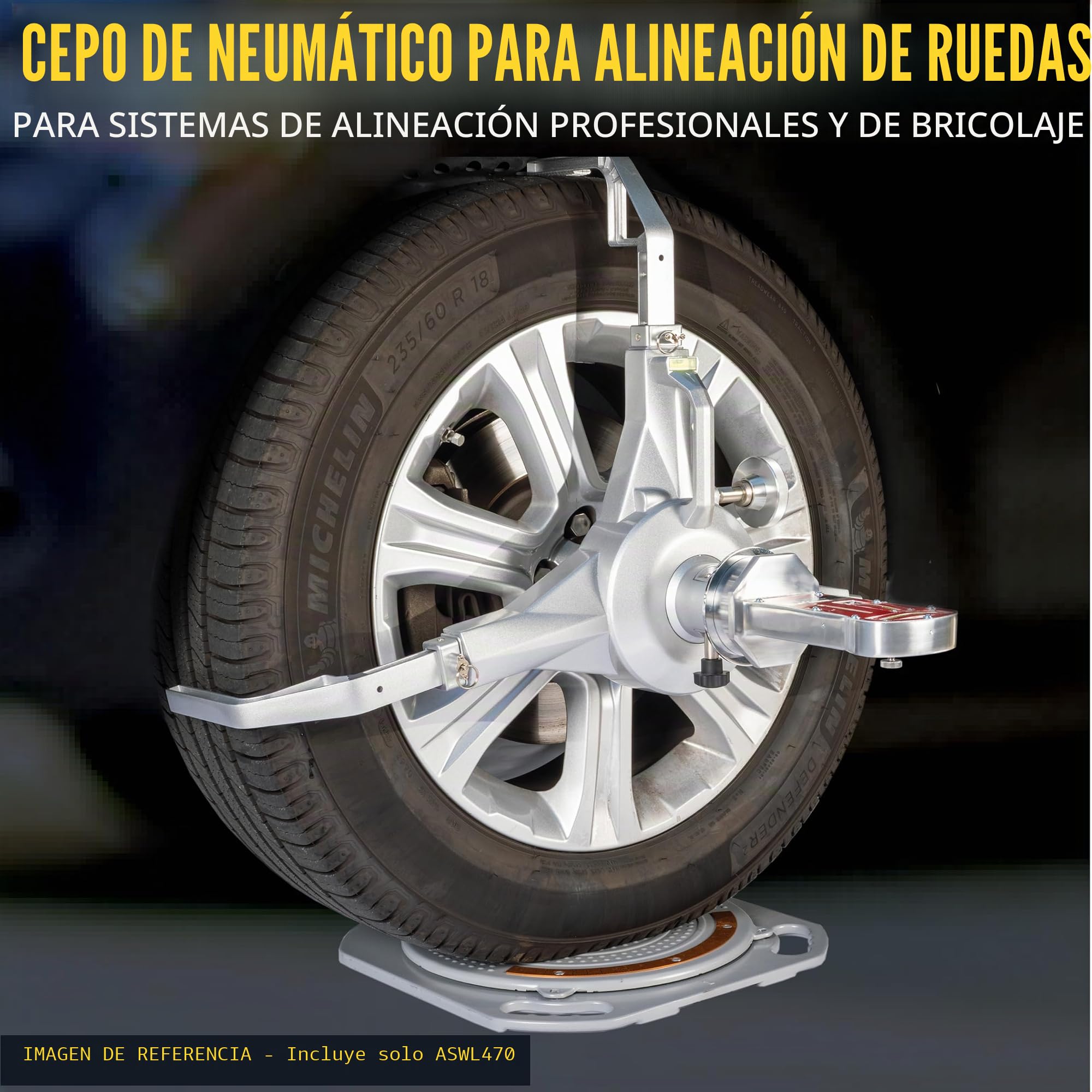 Abrazadera de Neumático para Alineación de Ruedas, Rango 47-110 cm (18,5"-43,3") de Diámetro, Placa Adaptadora Magnética para Medidores de Camber y Caster