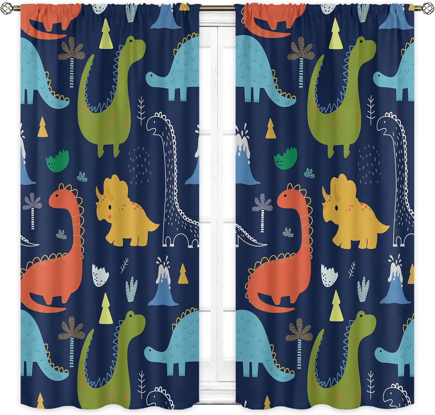 Cinbloo Dinosaur Curtains 42Wx63H Inch Rod Pocket Navy Blue Kids Cute Cartoon Dino Baby Boys Animal Art Printed Nursery Toddler Teens Cool Safari Living Room Bedroom Window Drapes Treatment 2 Panels