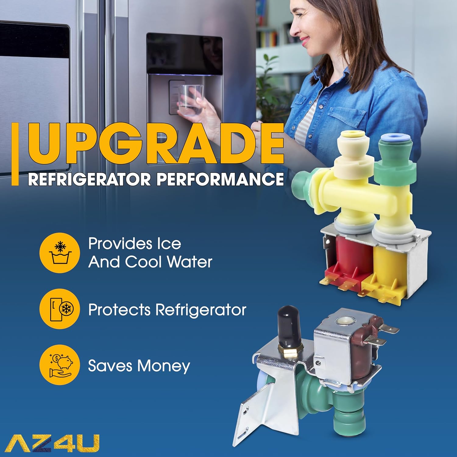 AZ4U WPW10238100 W10238100 & WPW10341320 W10341320 Refrigerator Water Inlet Valve Replacement W10498992 K-77473 IMV-8100 IMV-1320 K-78032-AM For Whirlpool, Kenmore, KitchenAid, Maytag Refrigerator