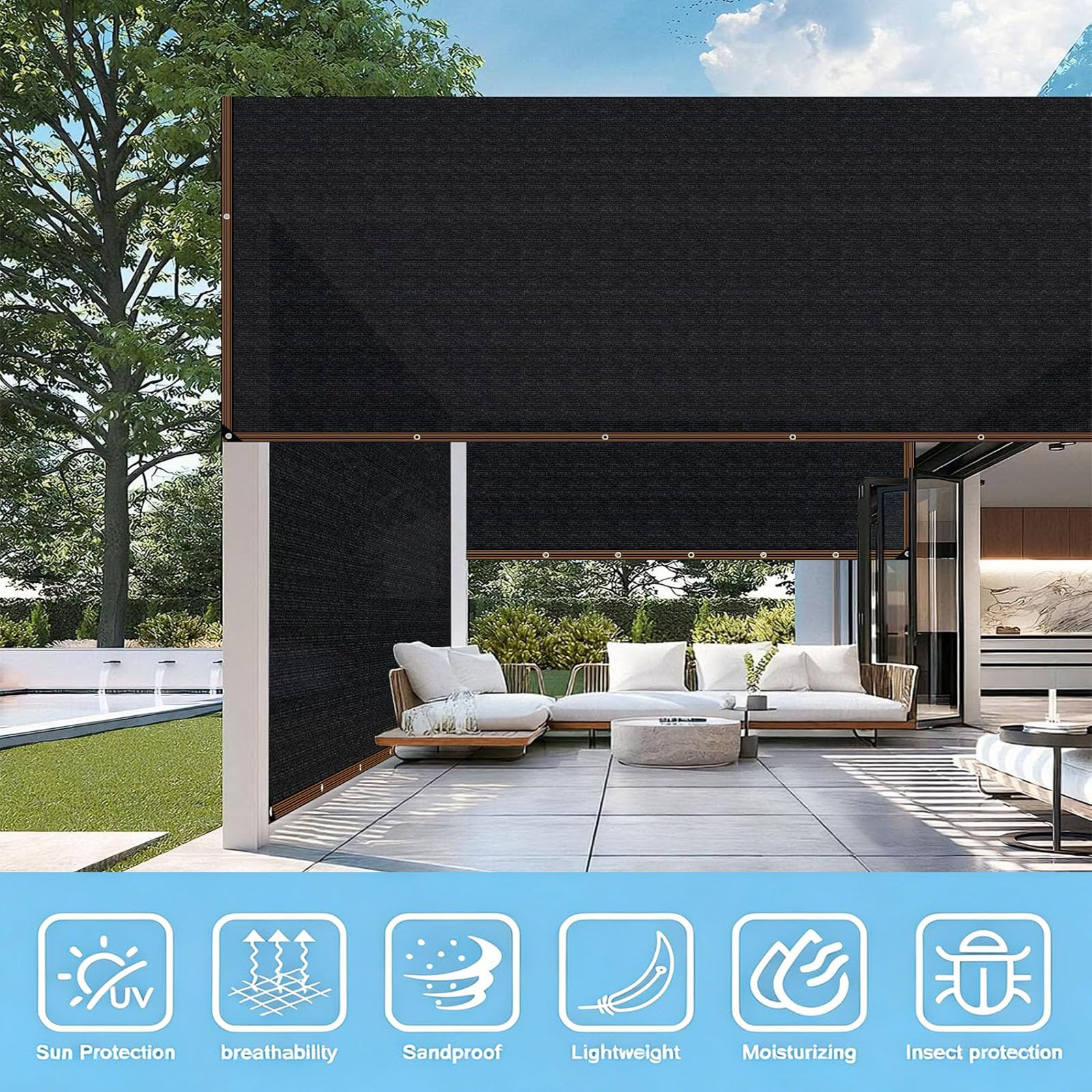 Schattiernetz mit Ösen 180 x 900 cm Leicht Schattennetz 90% Shading Rate Uv-Beständiges, mit Ösen Schattierungsnetz für Gewächshaus für Gewächshaus, Garten, Schwarz