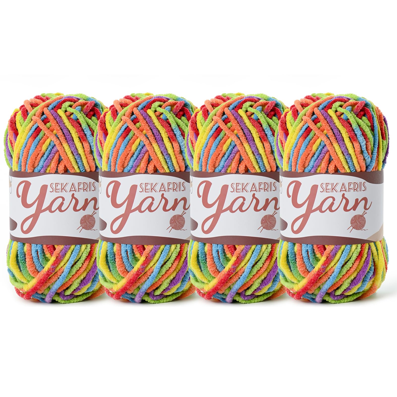 Chenille Yarn for Crocheting Crochet Rainbow Yarn 4 Pack