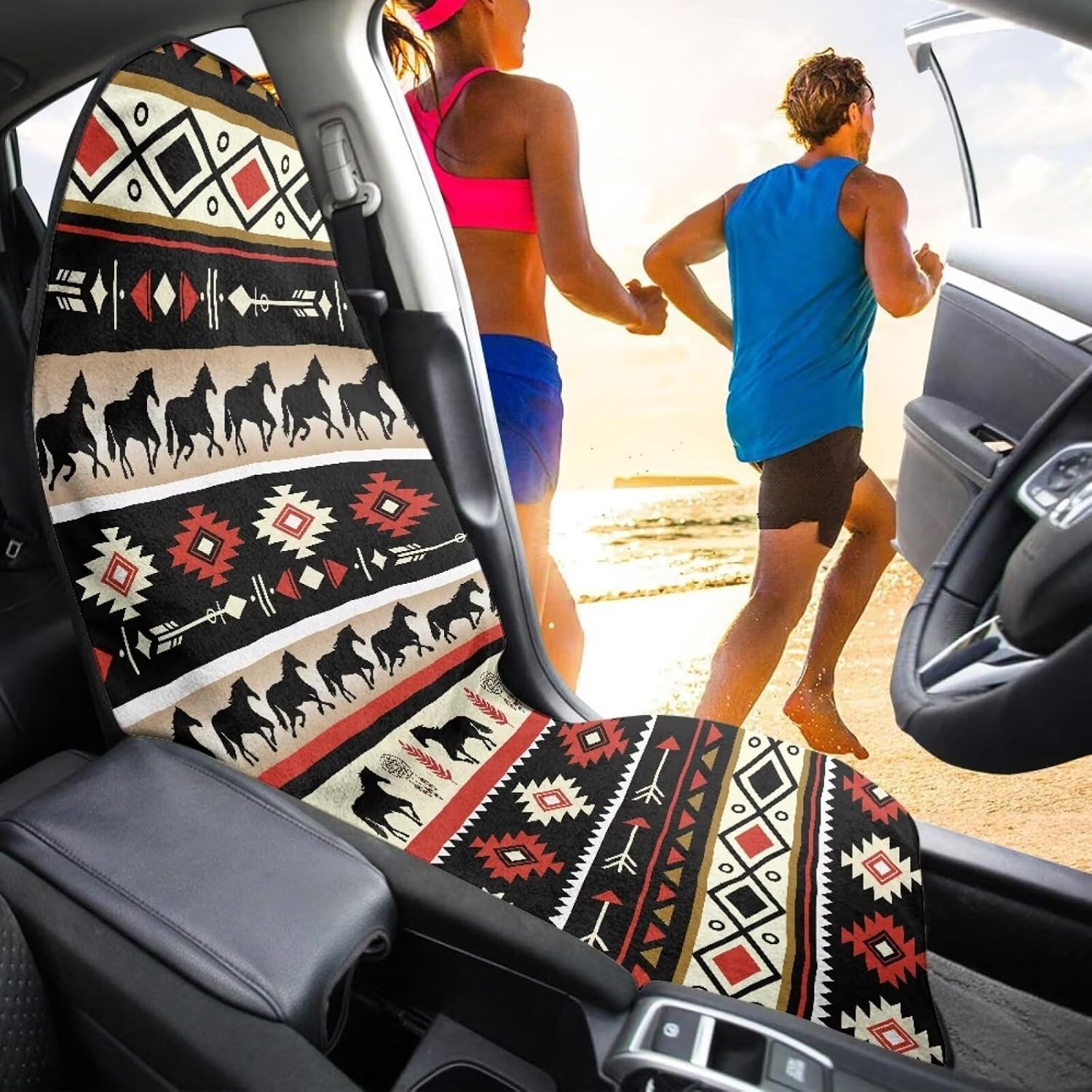 Yewattles Waterproof Sweat Towel Seat Cover Universal Fit Car Van SUV Truck for Kid Dog Swimming Running Hiking Beach Outdoor Sports Indigo Horse Tribal
