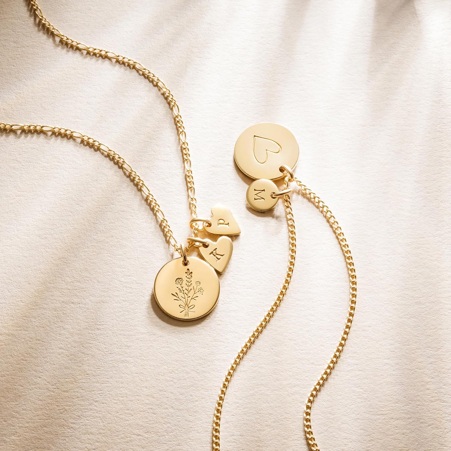 Endless Story Initial Necklaces for Women, 13mm Symbol or Flower Disc with 6mm Initial Charms, Sterling Silver, 14K Gold Filled & Rose Gold Filled Custom Dainty Letter Necklace, Mom Necklace with Kids Initials, Gift for Mom or Her - Image 5