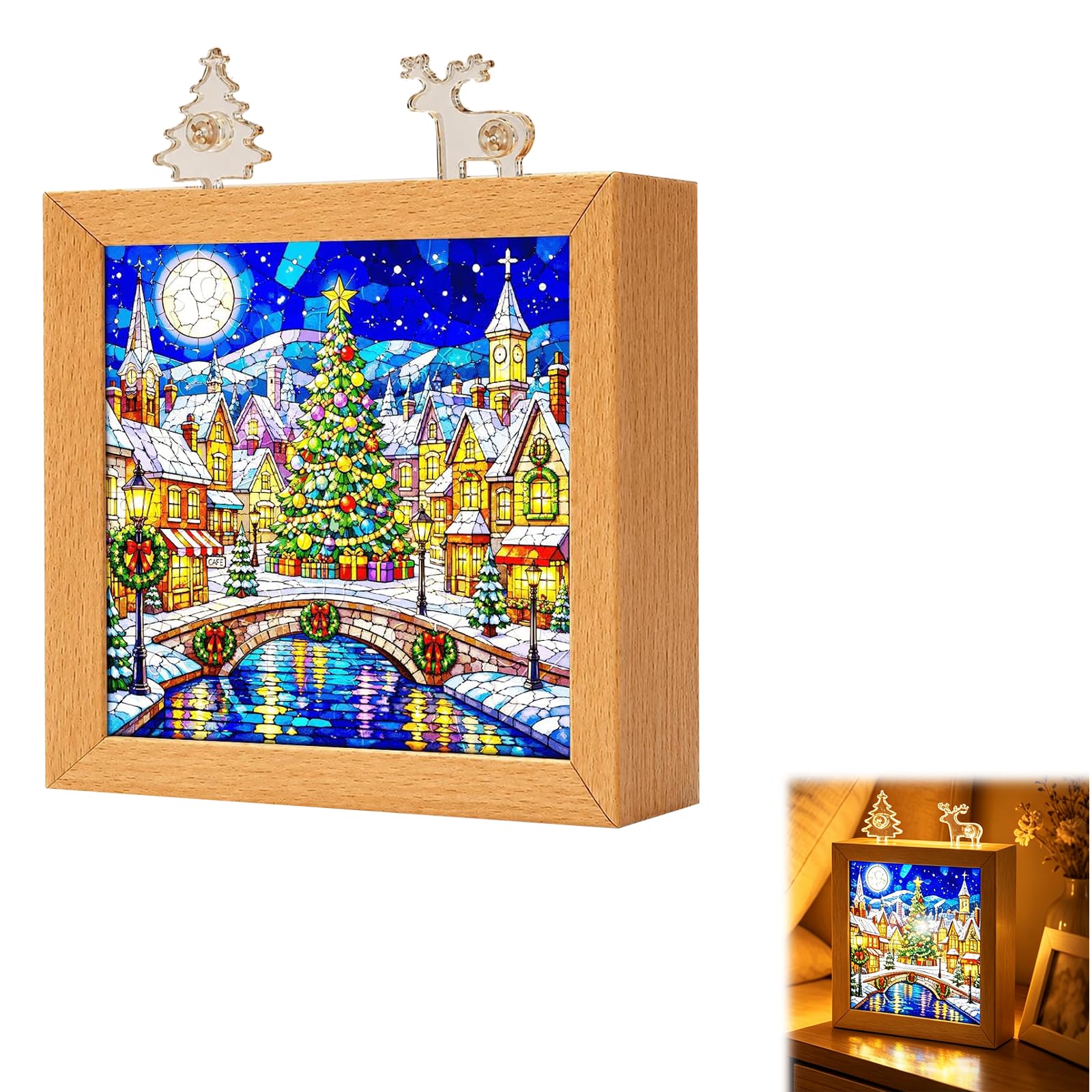 DIY Acrylic Puzzle Led Night Light, Christmas Tree Glow Puzzles Lamp，F
