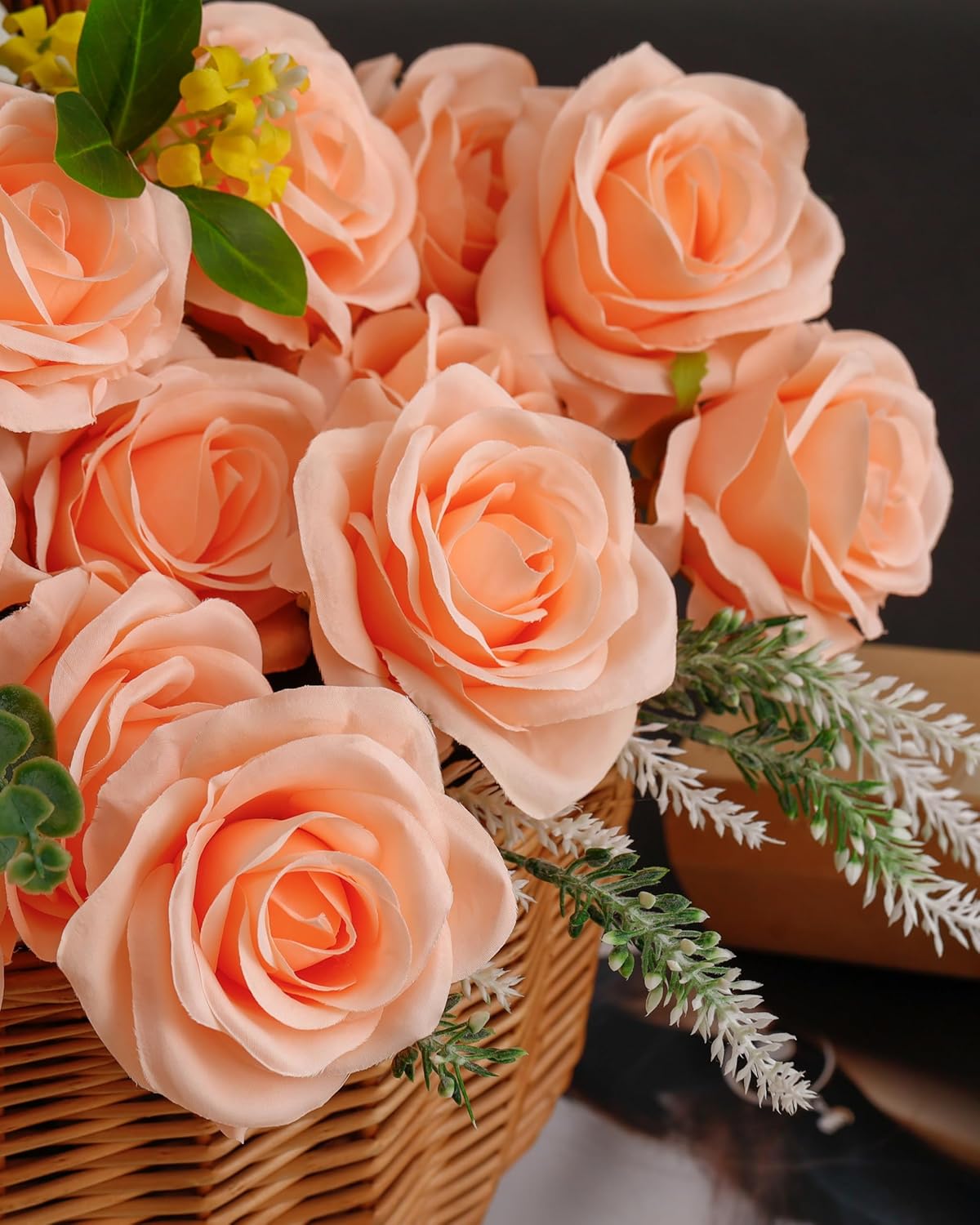 DuHouse 10pcs Fake Roses Artificial Silk Flowers Long Stems Bouquet for Arrangement Wedding Centerpiece Party Home Kitchen Decor(Peach Fuzz-a) - Image 2