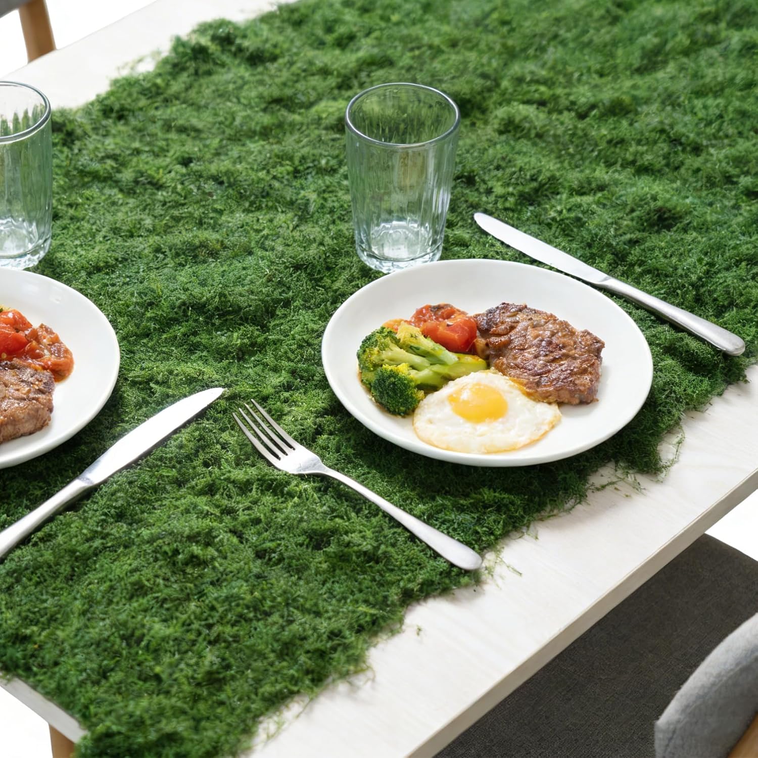 Fake Moss Table Runner for Crafts 19.68" x 78.74" Artificial Moss Sheet Roll, Waterproof Green Sheet Moss for Plants Decoration, Faux Moss Mat for Wedding DIY Centerpieces Fairy Garden Wall Decor