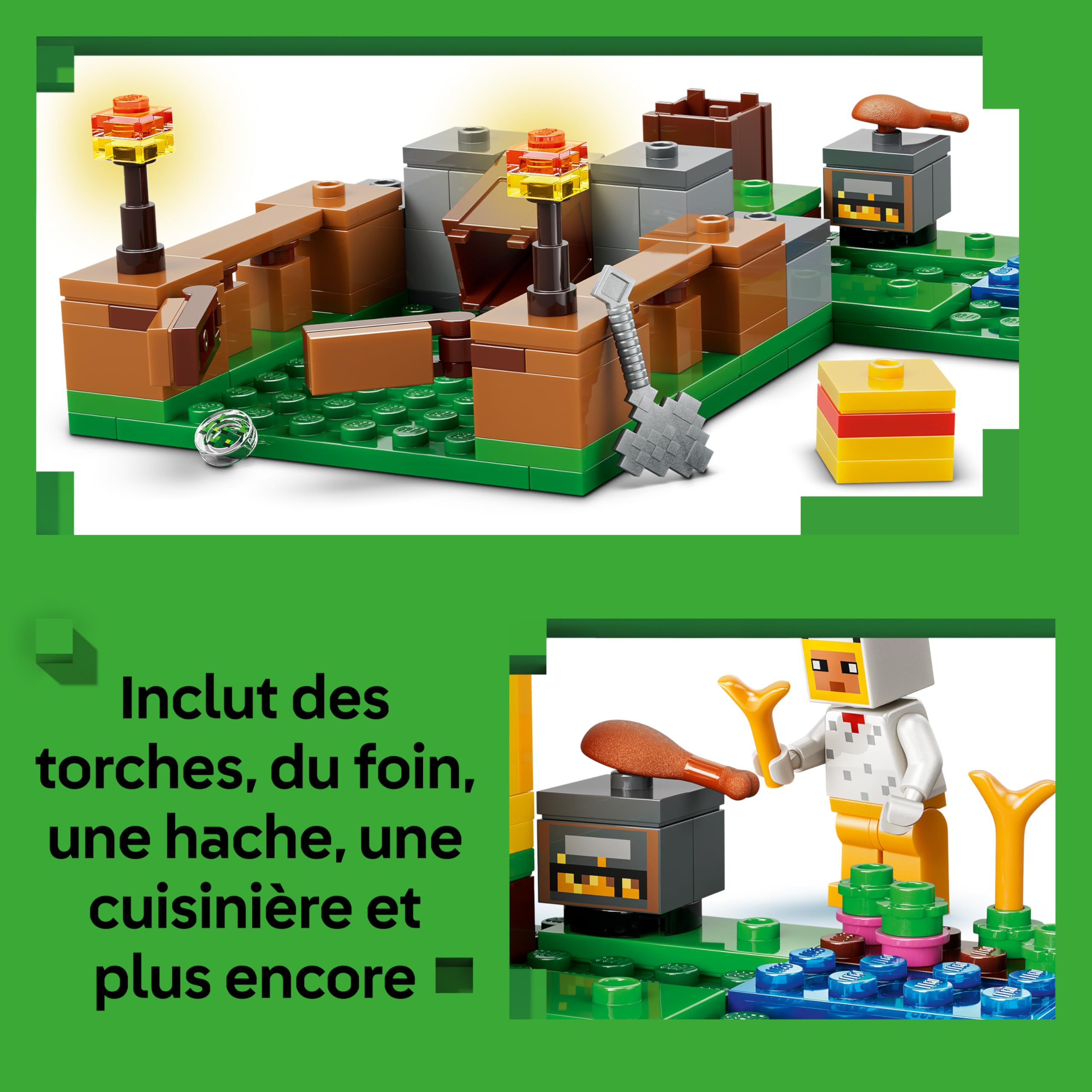 LEGO Minecraft La Ferme à Poulet - Jouet de Construction avec Minifigurine de Fan de Poule, Figurines Mobs de Bébé Zombie & Renard - Cadeau Gaming pour Fille ou Garçon dès 7 Ans 21585